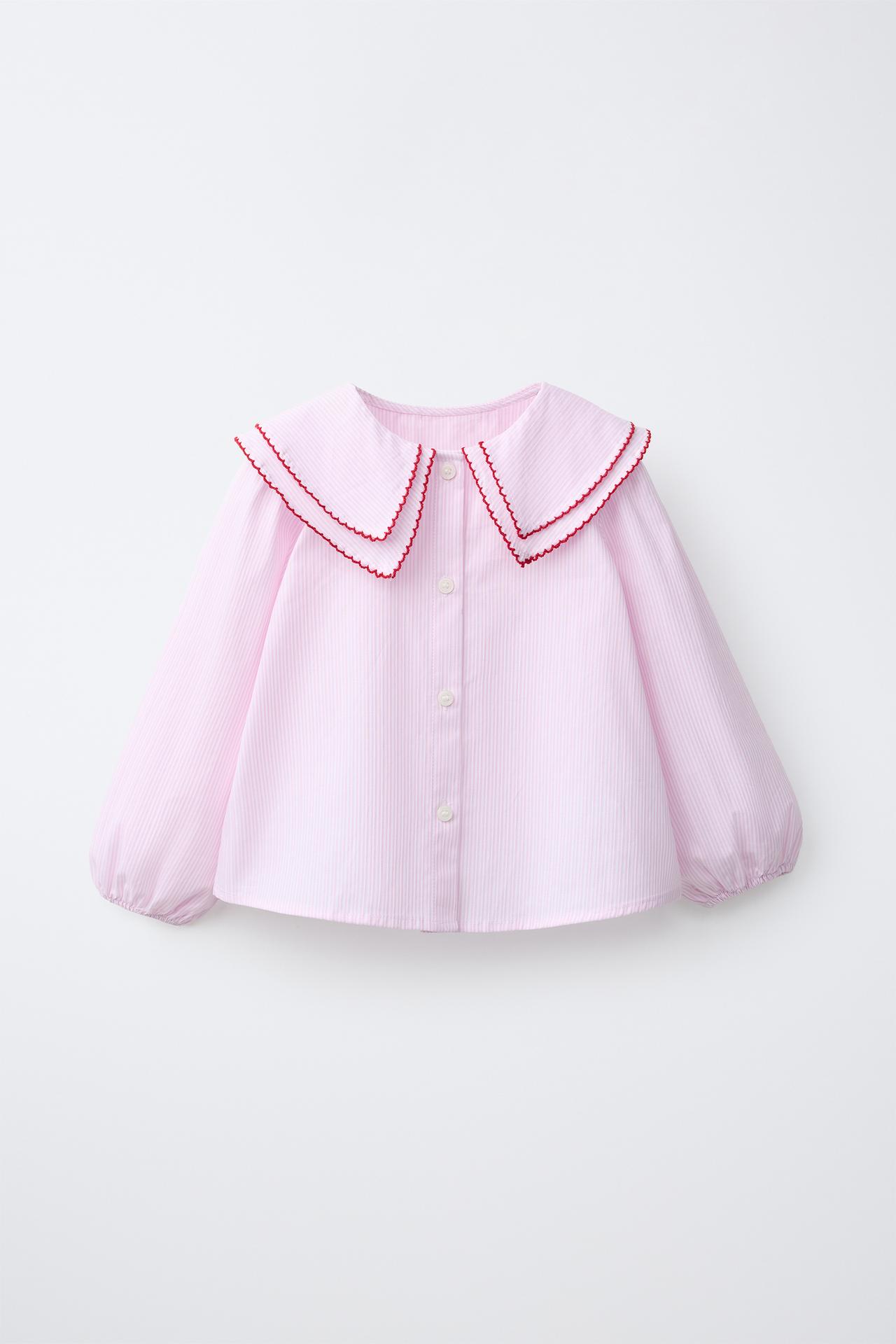 DOUBLE COLLAR STRIPED SHIRT — Pink