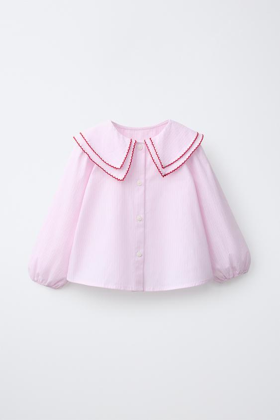 STRIPED DOUBLE-COLLAR SHIRT - Pink de Zara - Imagen 0