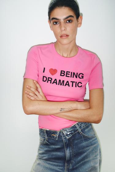RHINESTONE SLOGAN T-SHIRT - Fuchsia by Zara