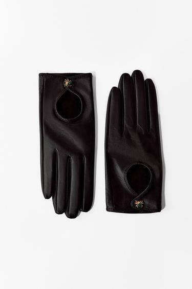GUANTES CORTOS PIEL ARAÑA - Marrón de Zara