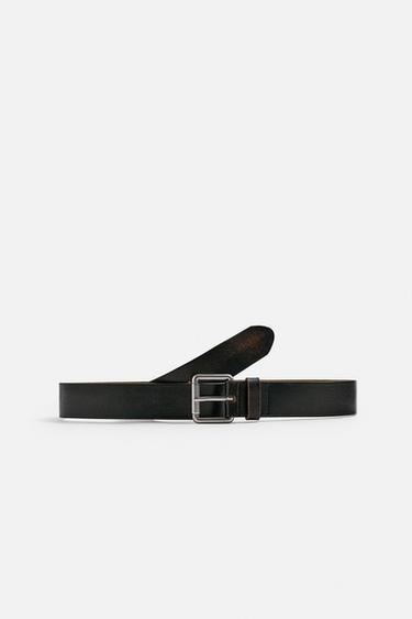 VINTAGE EFFECT LEATHER BELT - Black by Zara