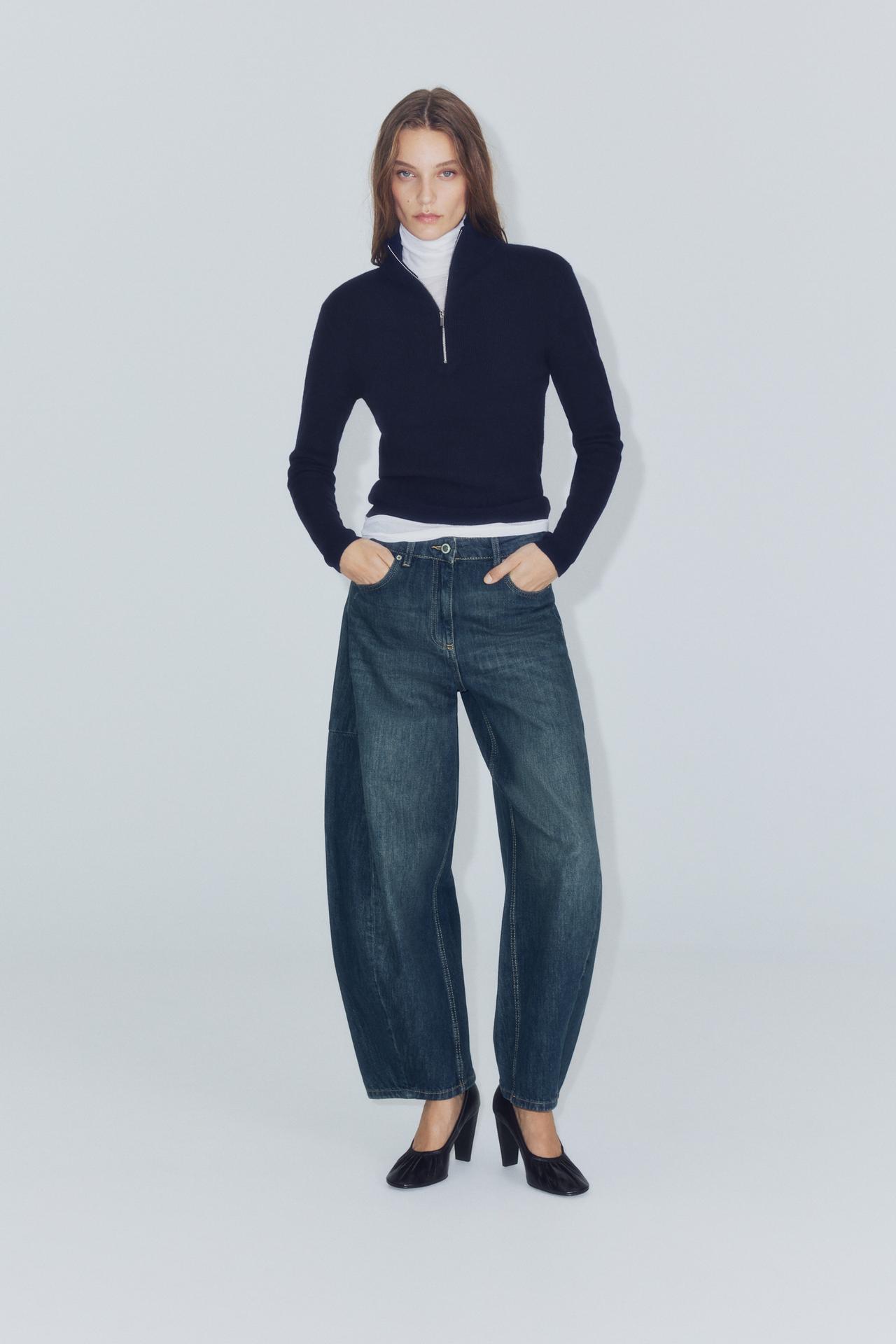 ZW COLLECTION MID-RISE BALLOON JEANS — Mid-blue