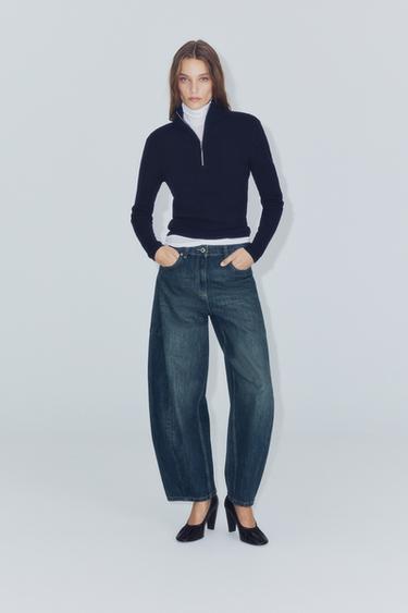 ZW COLLECTION MID-RISE BALLOON JEANS — Mid-blue 2