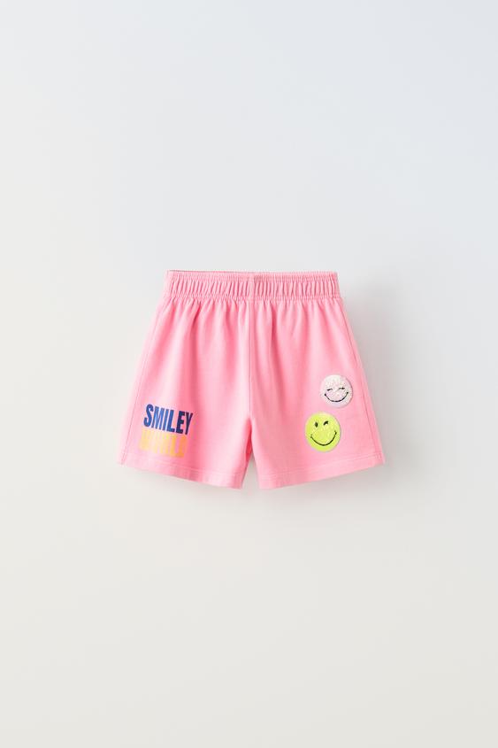 ШОРТЫ С НАШИВКАМИ SMILEYWORLD ® — НЕОНОВО-РОЗОВЫЙ от Zara — изображение 0