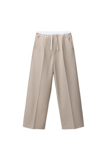 DOUBLE WAISTBAND WIDE-LEG TROUSERS - Light beige by Zara