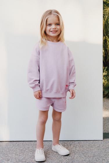 Zara PLAIN SWEATSHIRT AND BERMUDA SET WITH LABEL - Light mauve