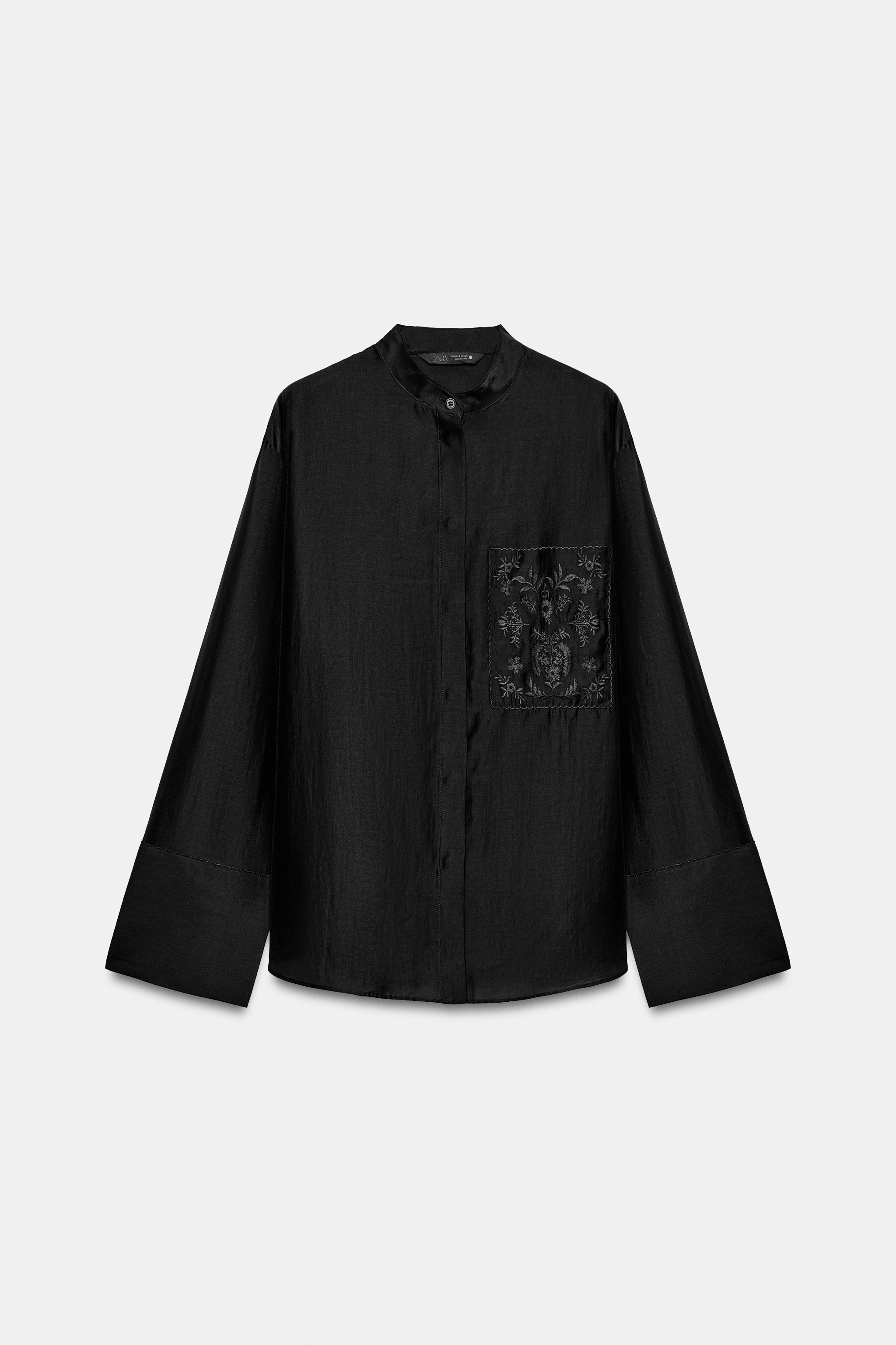 Zara ZW COLLECTION EMBROIDERED POCKET SHIRT — фото 7