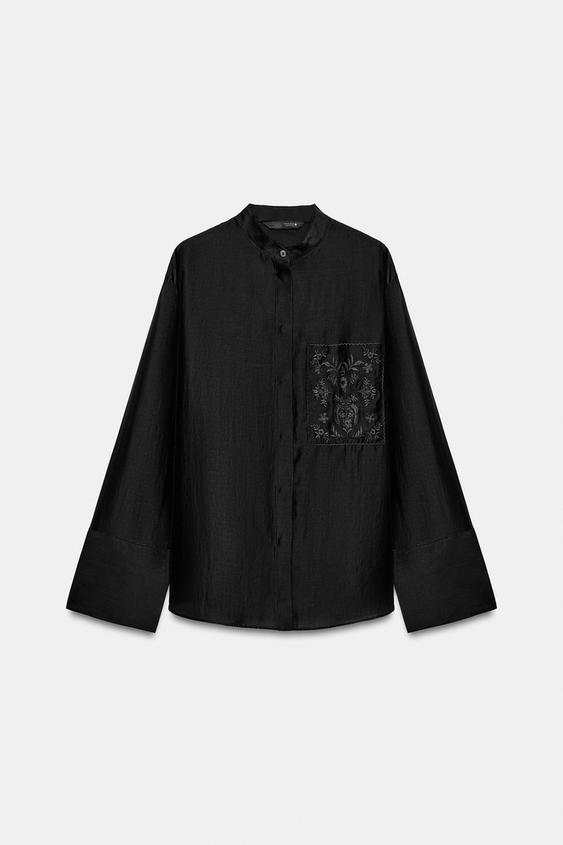 ZW COLLECTION EMBROIDERED POCKET SHIRT - Black by Zara - Image 0