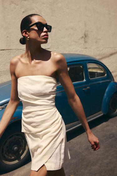 LINEN BLEND BANDEAU PLAYSUIT - Ecru by Zara