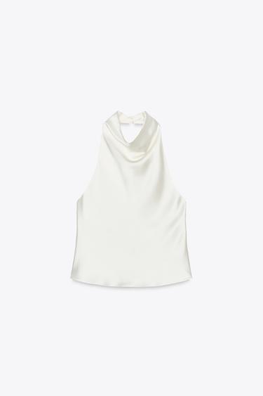 SATIN HALTER TOP - Ecru by Zara
