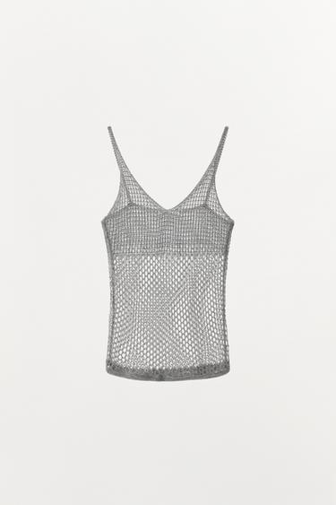 ТОП ИЗ ТРИКОТАЖА С МЕТАЛЛИЗИРОВАННОЙ НИТЬЮ — СЕРЕБРИСТЫЙ от Zara