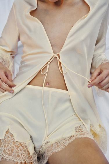 SATIN LACE LINGERIE SHORTS - Ecru by Zara