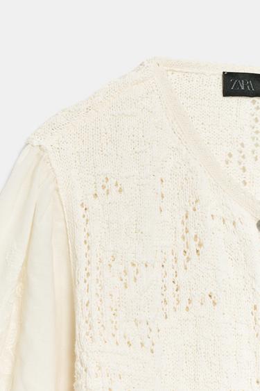 GILET ROMANTIQUE EN MAILLE COMBINÉE - Écru de Zara - Image 7