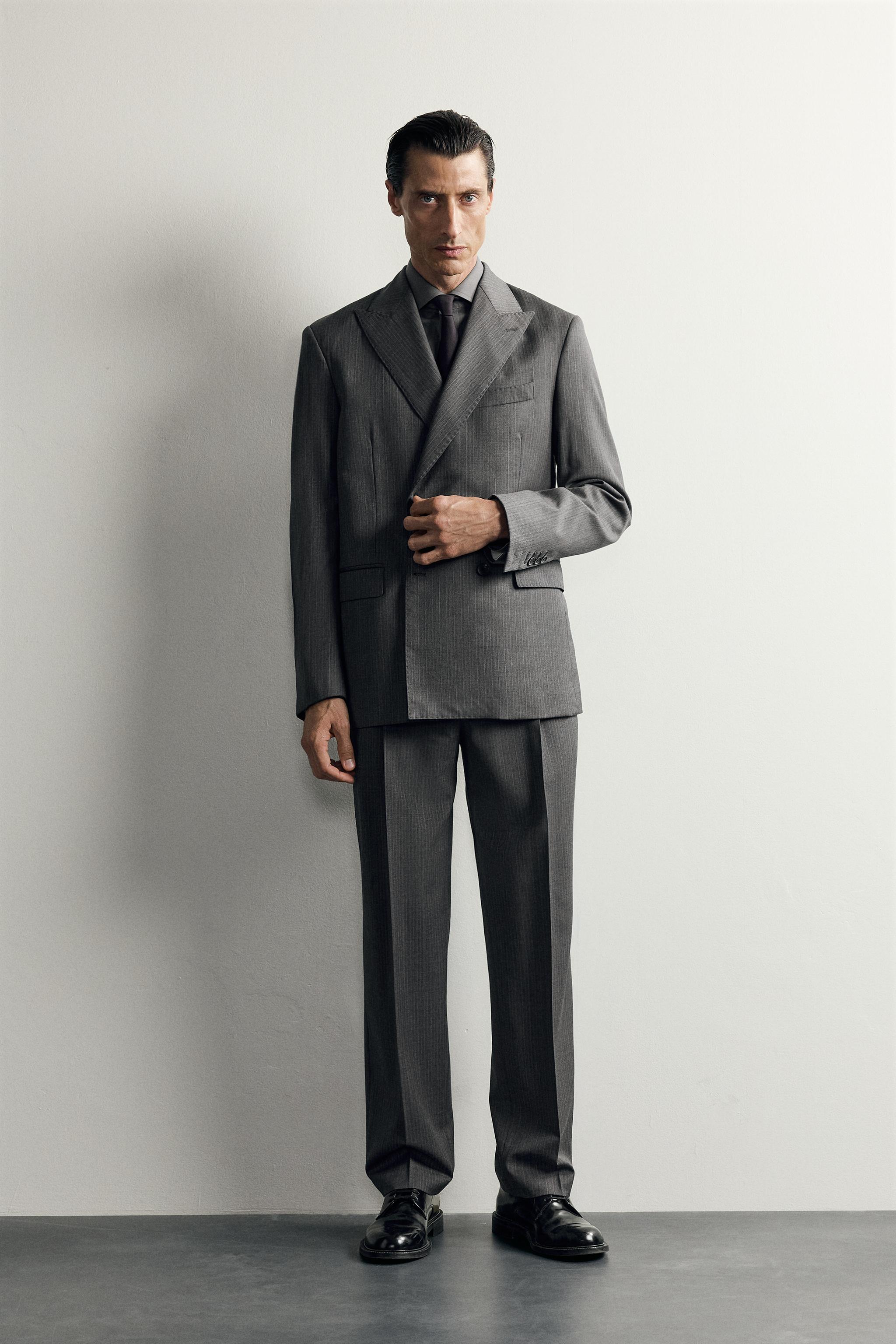 100% WOOL STRIPED SUIT BLAZER