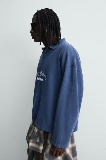 EMBROIDERED TEXTURED RUGBY POLO SHIRT - Blue / Grey by Zara - Image 5