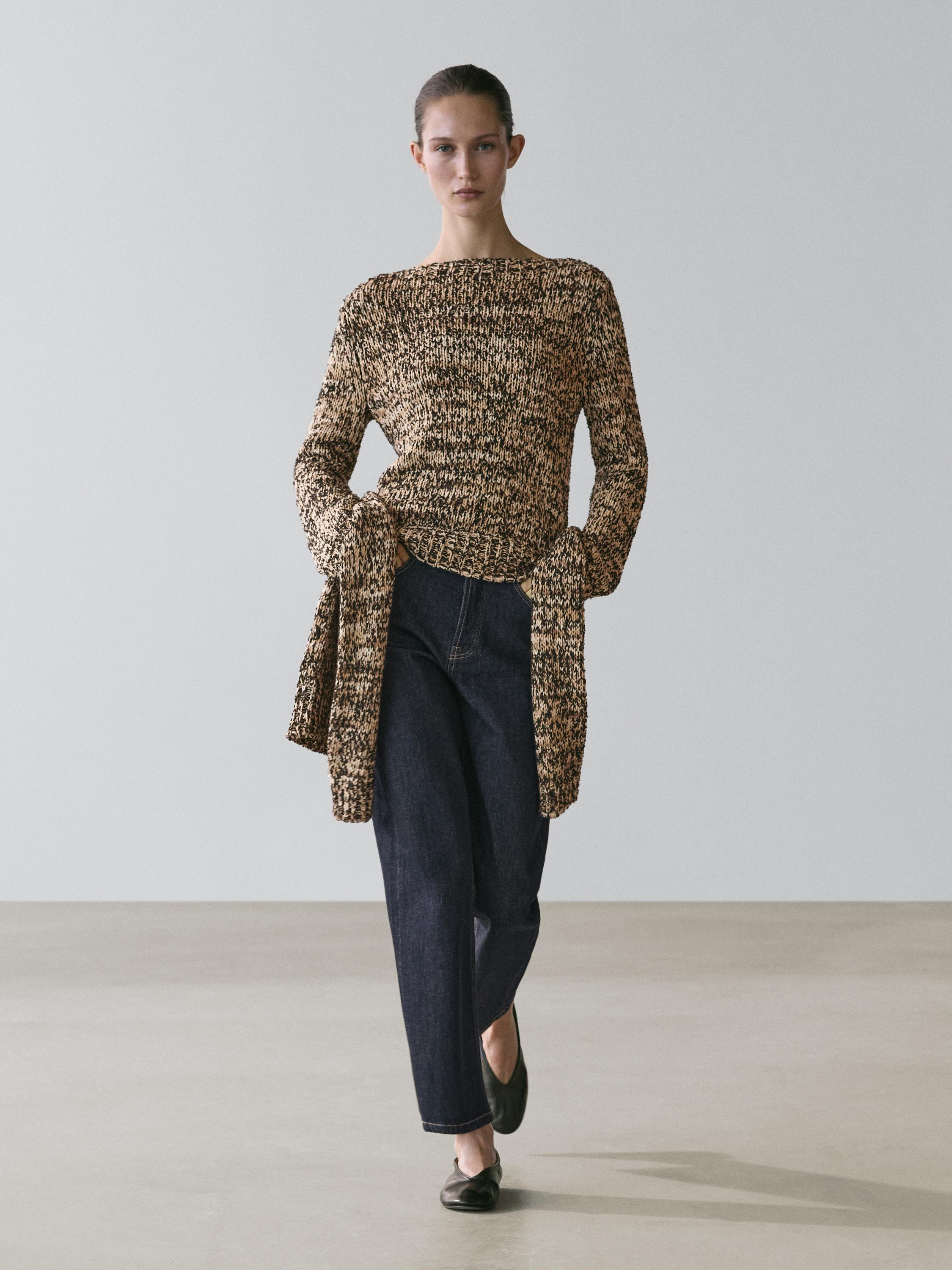 Mouliné cotton blend knit sweater