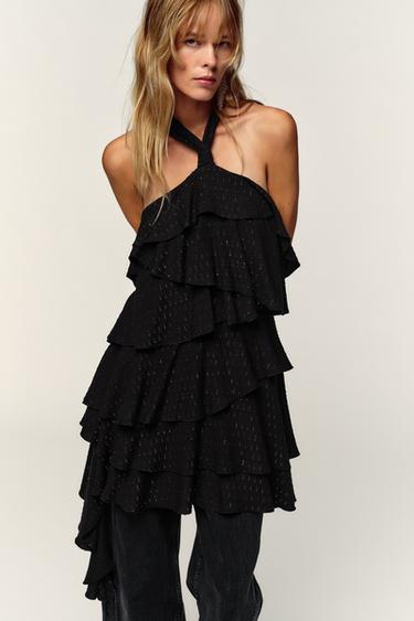 METALLIC THREAD HALTER DRESS - Black by Zara - Image 1