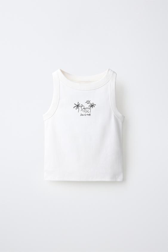 RIBBED EMBROIDERED T-SHIRT - Oyster-white by Zara - Image 0