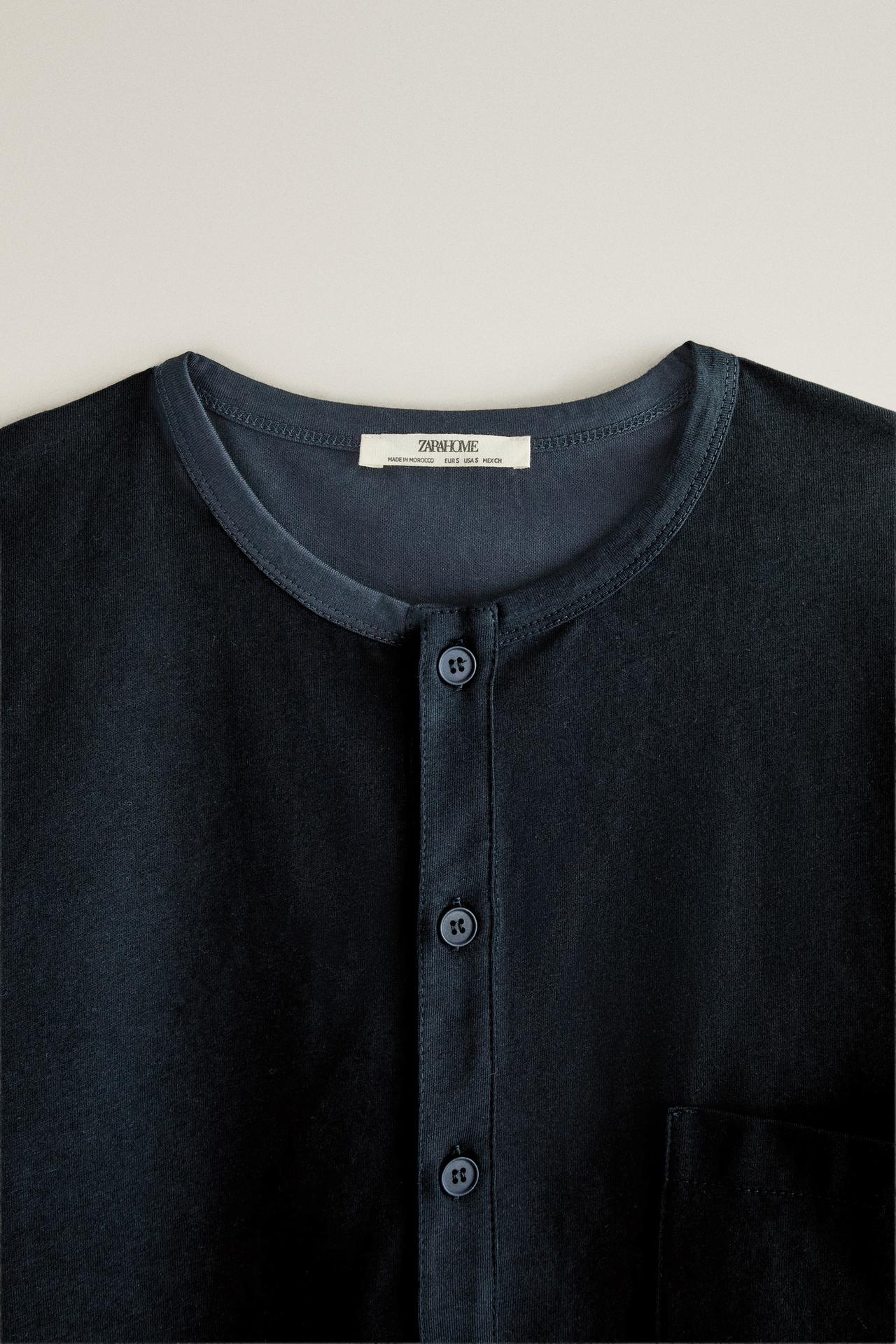 COTTON LONG SLEEVE POCKET T-SHIRT — Navy blue