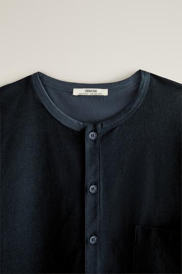 COTTON LONG SLEEVE POCKET T-SHIRT — Navy blue 2