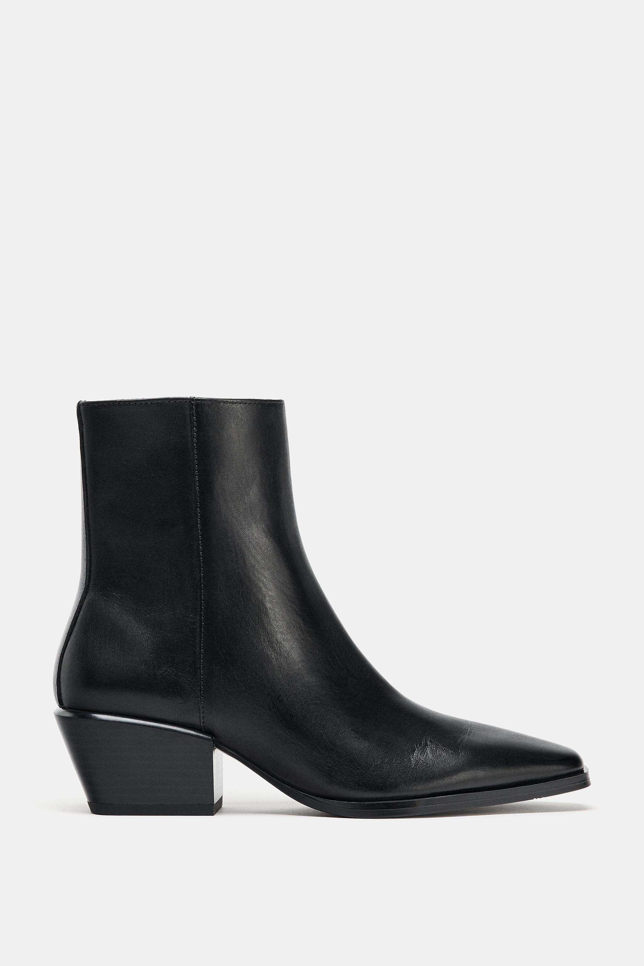 WIDE LEATHER ANKLE BOOTS - Black | ZARA United States