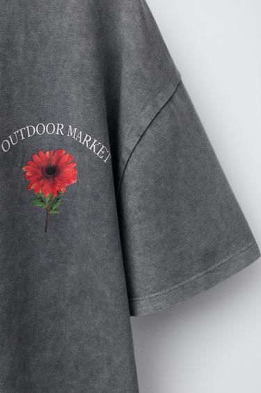 GARMENT DYE FADED-EFFECT FLORAL T-SHIRT - Anthracite grey by Zara - Image 2