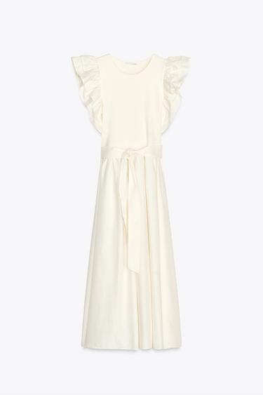 COMBINED RUFFLED DRESS WITH BELT - Ecru by Zara - Image 5