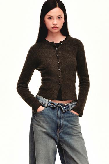 CARDIGAN WITH BALL BUTTONS - brown vigore by Zara
