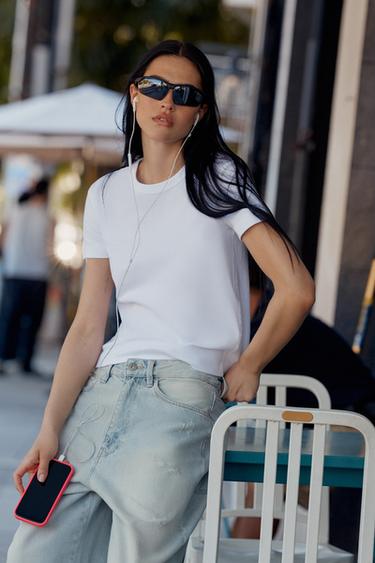 Zara SHORT SLEEVE INTERLOCK T-SHIRT - White