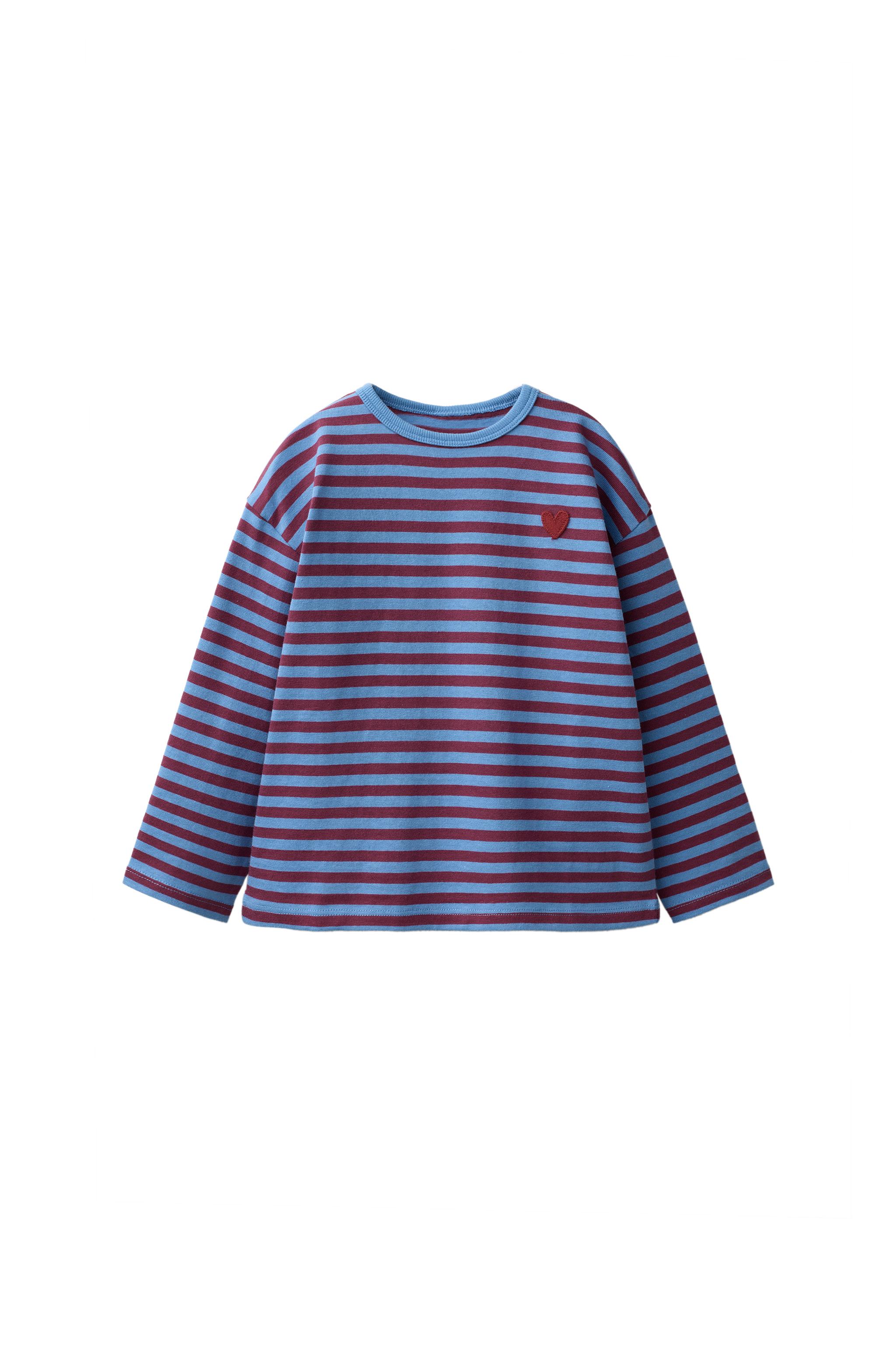 EMBROIDERED HEART STRIPED T-SHIRT — 474