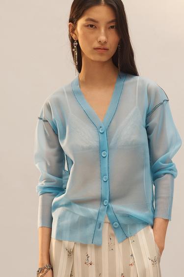HALBTRANSPARENTE STRICKJACKE – LIMITED EDITION - Wasserblau von Zara