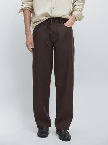 Zara Linen jogger fit trousers - Brown