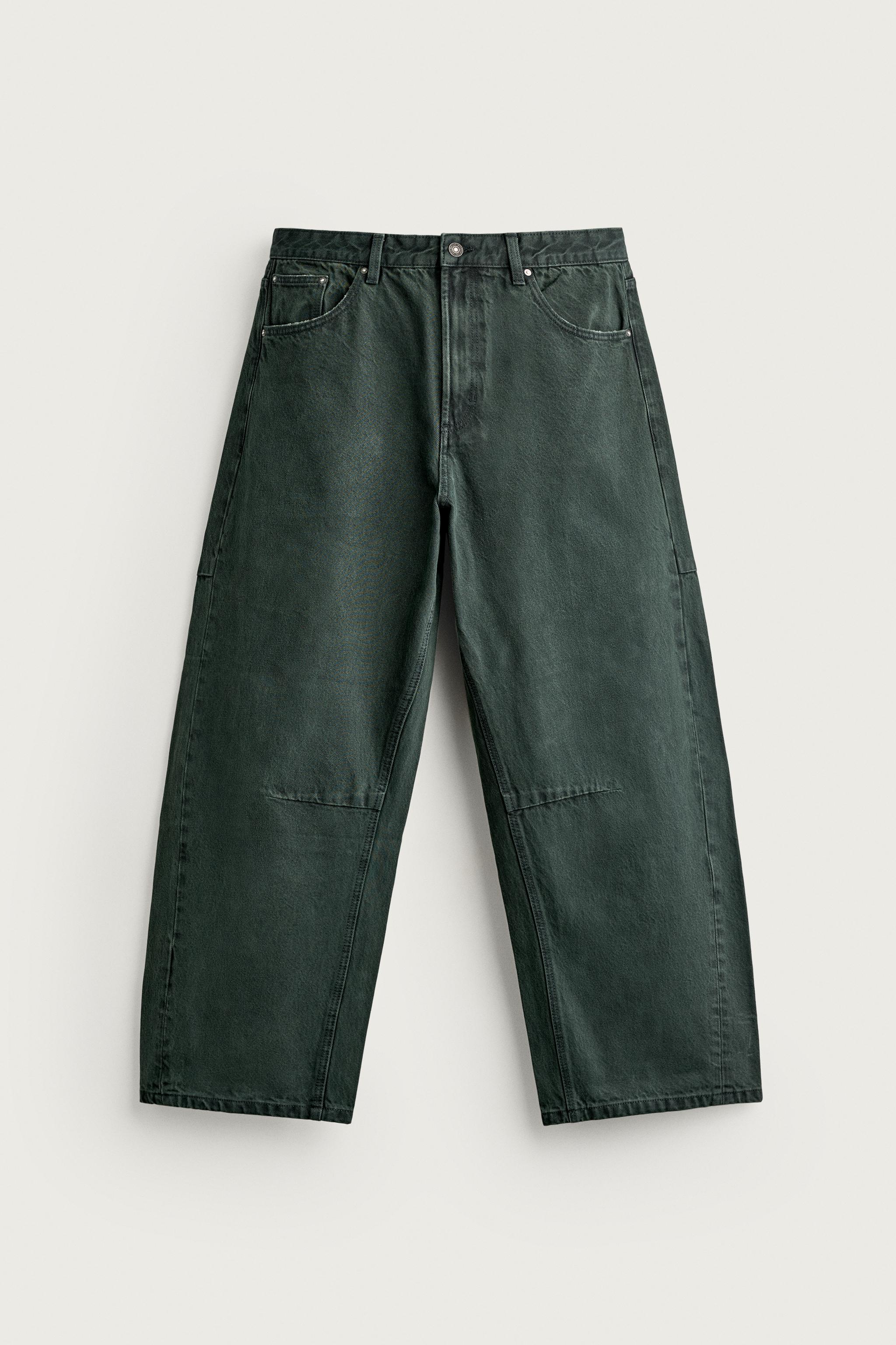 DRAWSTRING BARREL FIT PANTS — Bottle green