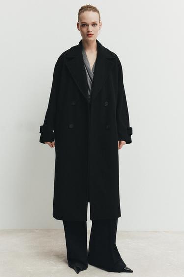 Zara OVERSIZED DOUBLE-BREASTED COAT - Black