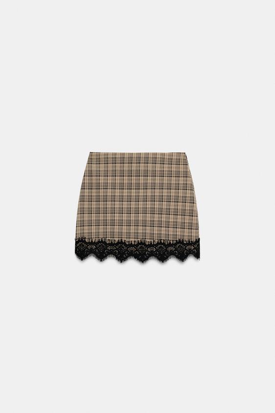 JUPE-PANTALON À CARREAUX EN DENTELLE - Noir / Marron de Zara - Image 5