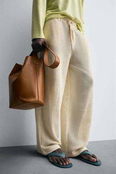 RELAXED FIT OPEN WEAVE TROUSERS - Bone by Zara