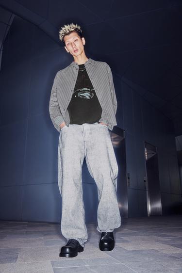 Zara 條紋紋理襯衫 - 斑紋灰色