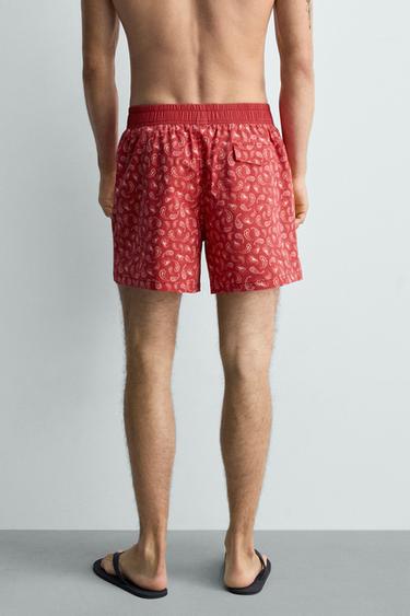 PAISLEY PRINT LONG SWIMMING TRUNKS - Light red by Zara - Image 3
