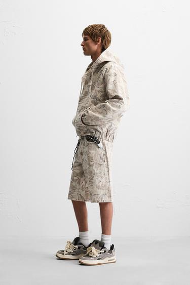 ABSTRACT PRINT DENIM BERMUDA SHORTS - Ecru by Zara - Image 3