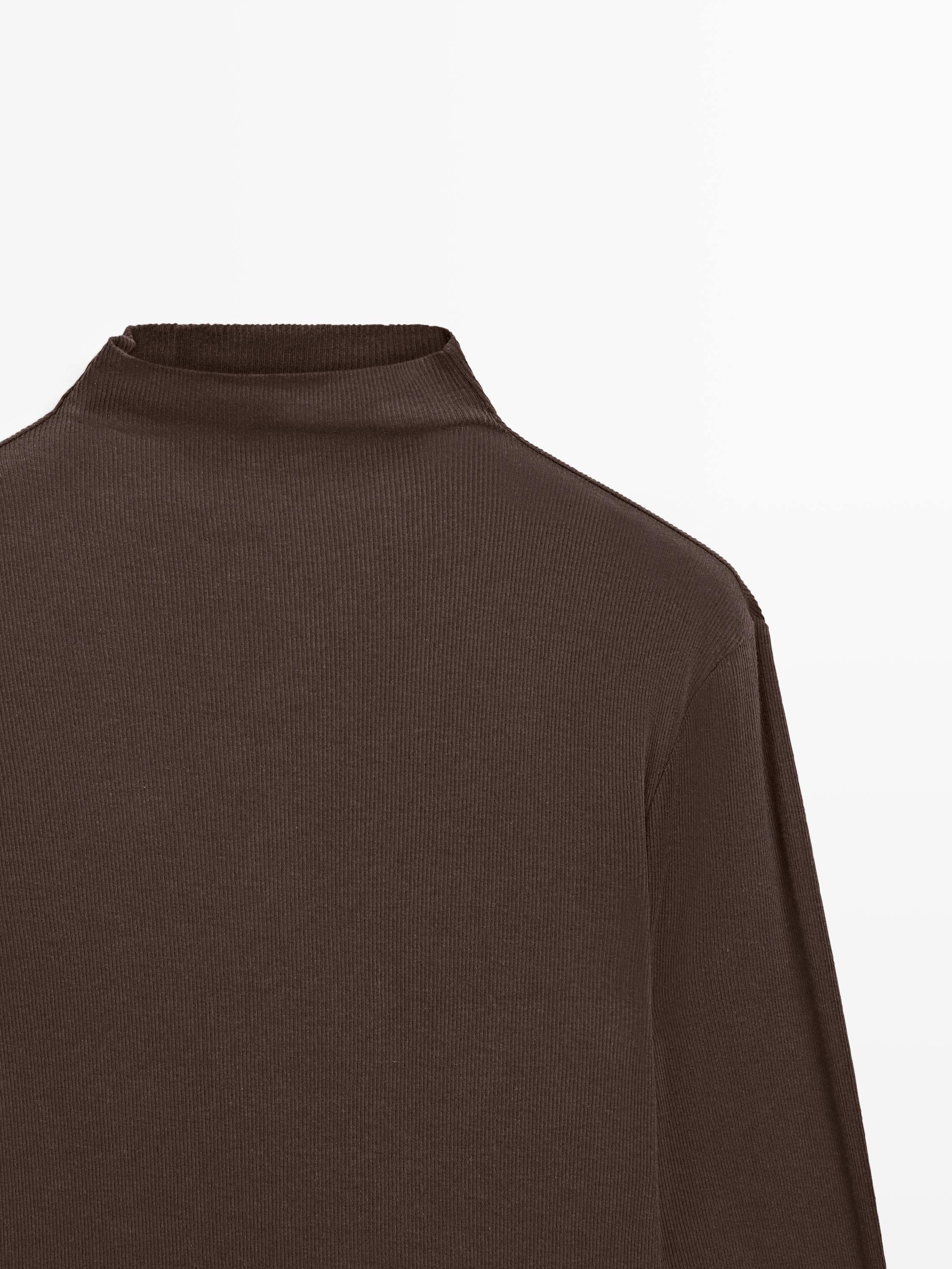 Ribbed long sleeve cotton T-shirt