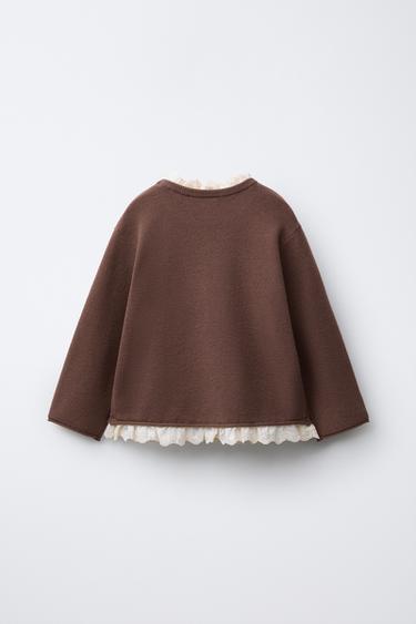 KNIT SWEATER WITH EMBROIDERY AND LACE TRIM - Chocolate de Zara - Image 1