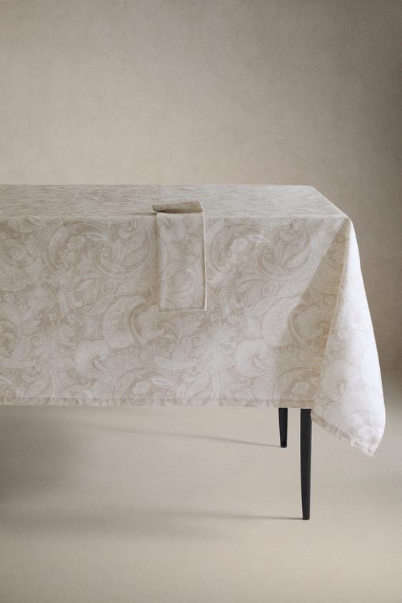 Zara PAISLEY PRINT RESIN-COATED TABLECLOTH - Beige - Image 0