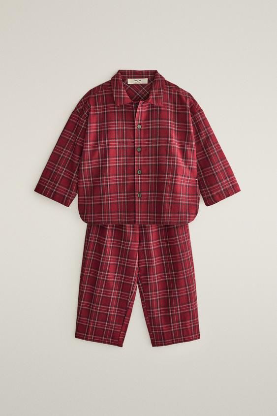 JULEPYJAMASSÆT I FLANNEL MED TERN - rød fra Zara - Billede 0