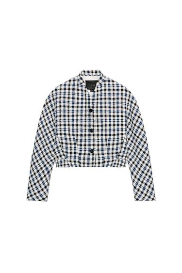 Zara ZW COLLECTION PLAID JACKET - Ecru / Blue