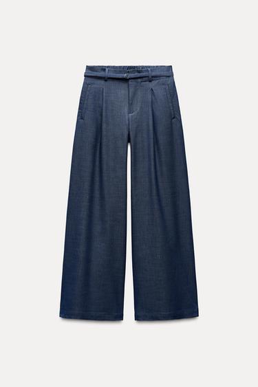PANTALÓN WIDE LEG CINTURÓN - Azul de Zara