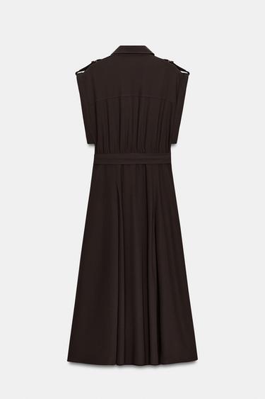 MIDI DRESS WITH BELT - Brown by Zara - Image 7