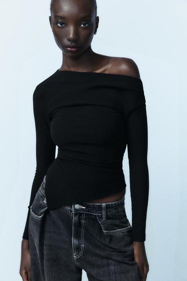 ASYMMETRIC STRETCH TOP - Black by Zara