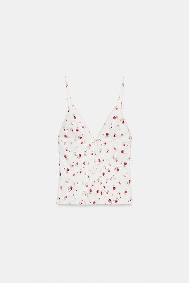 PLEATED STRAPPY TOP - Ecru / Red by Zara - Image 6
