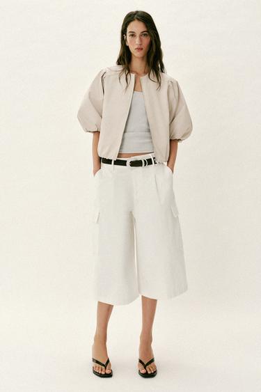 PUFF SLEEVE BOMBER JACKET - Ecru / Beige by Zara