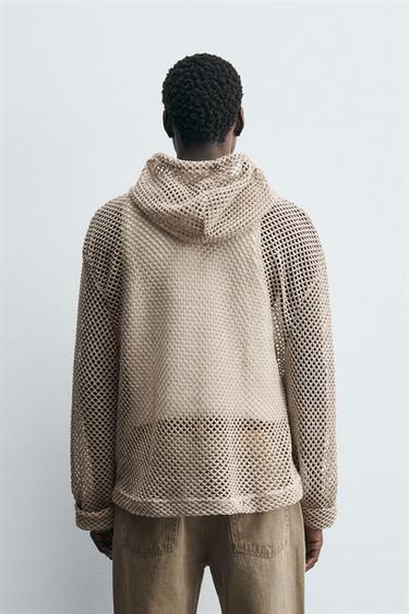 CROCHET TEXTURED SWEATSHIRT - Taupe grey by Zara - Image 2